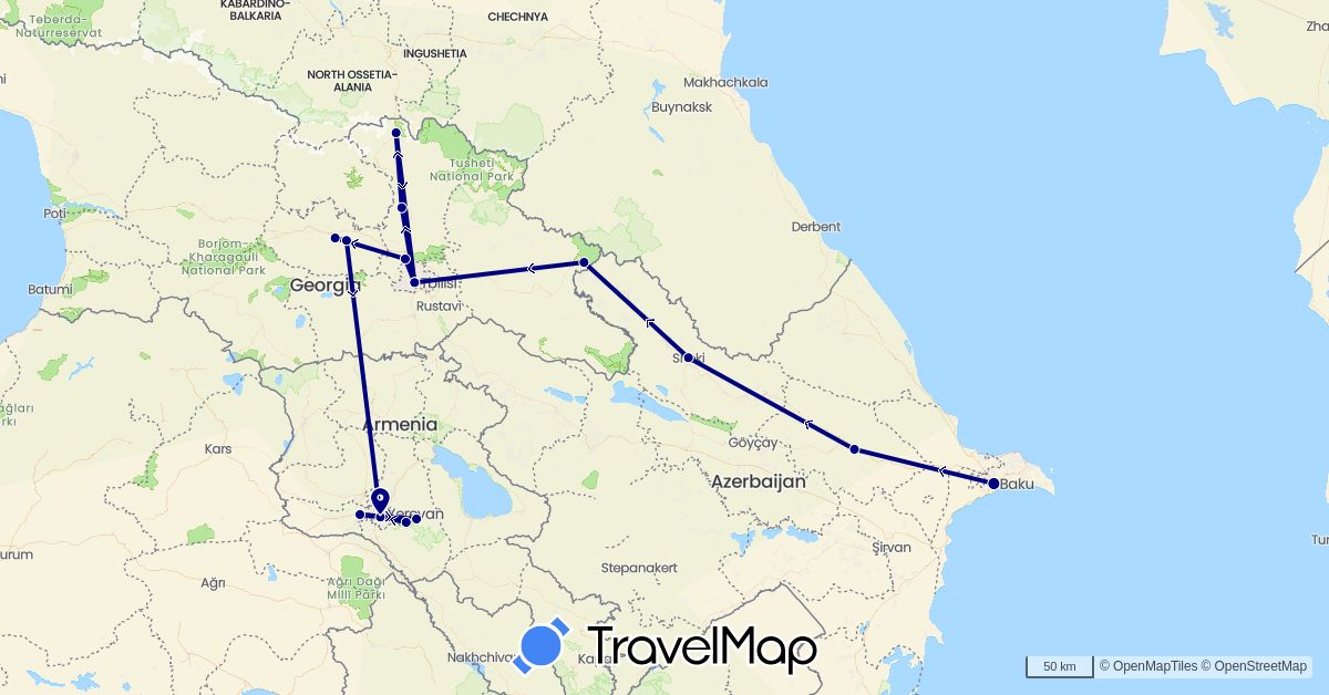 TravelMap itinerary: driving in Armenia, Azerbaijan, Georgia (Asia)